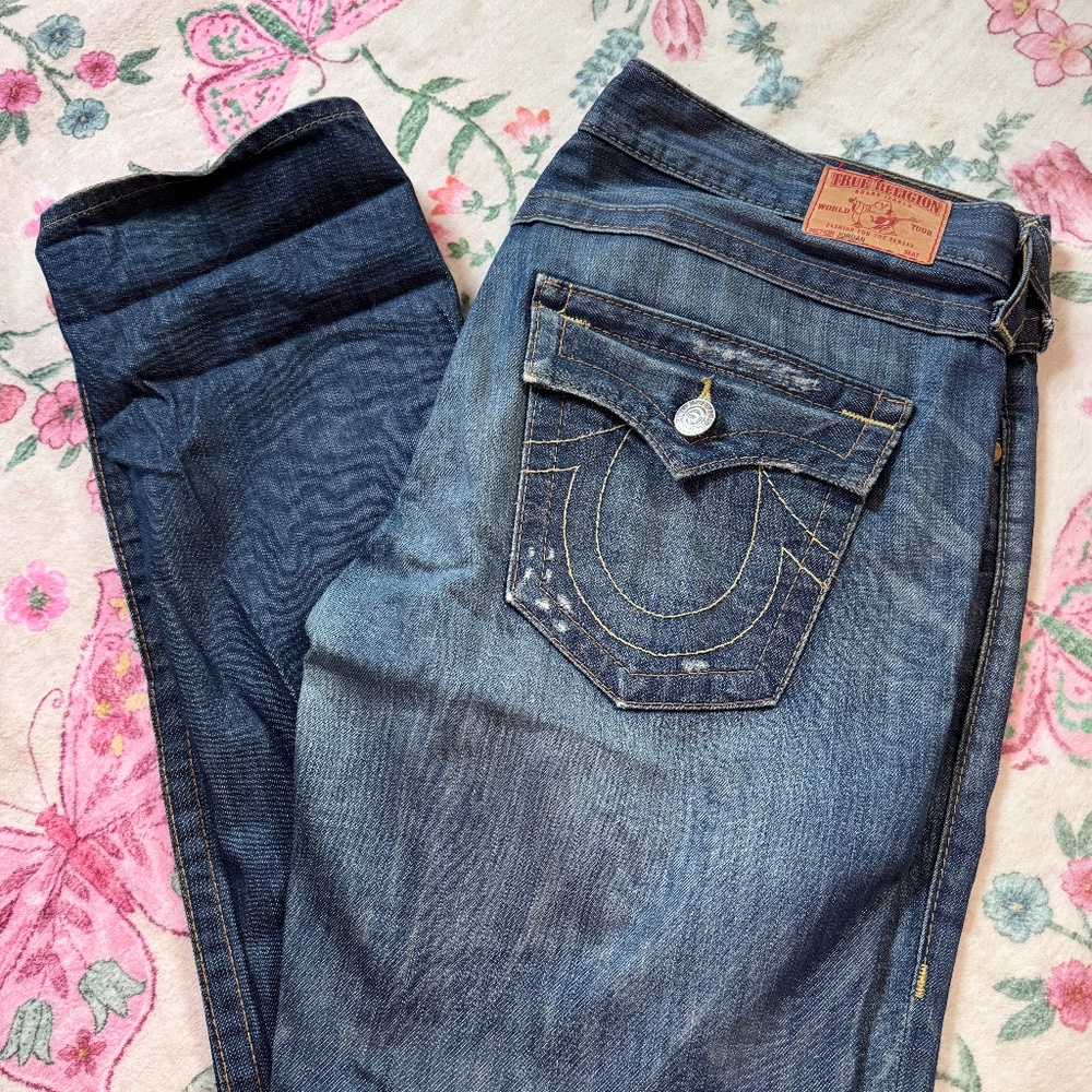 True Religion Medium Wash Straight Leg Denim Jeans